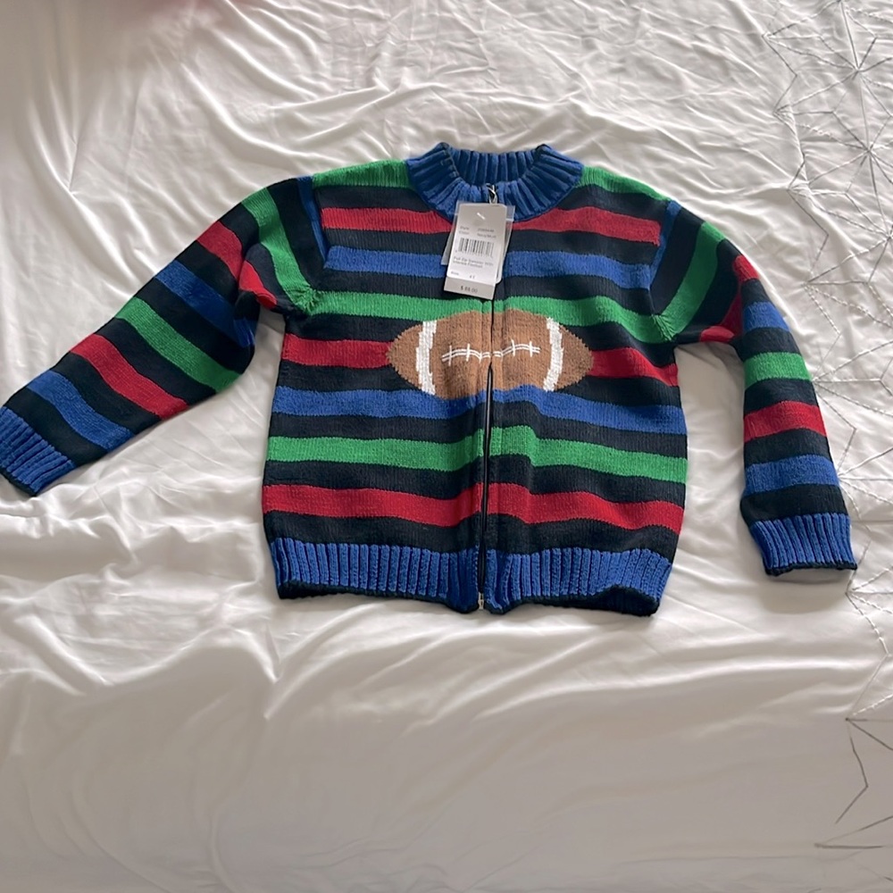 NEW WITH TAGS!!!!! Never worn toddler sweater. Knit Zip up sweater with football